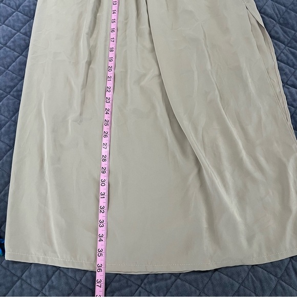 Space Style Concept Skirt Women Medium Satin Midi Tan Brown Side Slits B3 - Picture 7 of 7